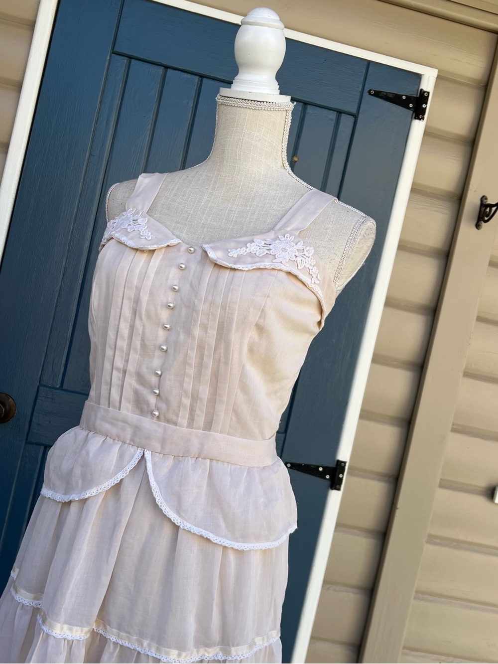 Vintage 1970s Pink Prairie Dress Cottagecore Lace Tiered Peplum Dress Women’s S - Picture 3 of 8